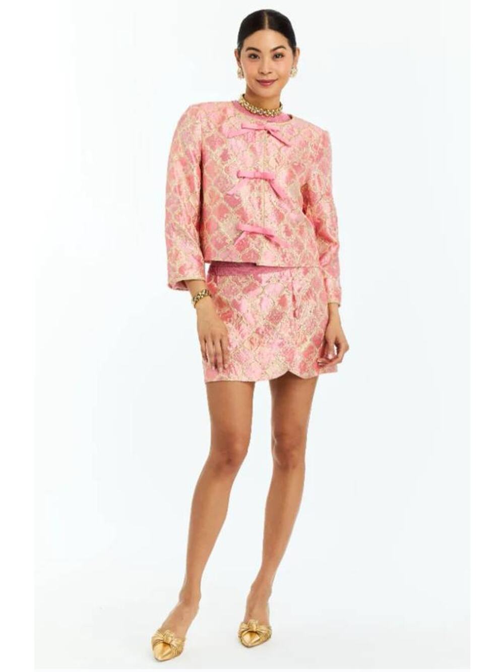 Mestiza New York Leandra Bow Jacket in Gilded Pink 2